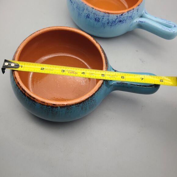 DE SILVA Italy (2) Bowls Soup Chili Stoneware Baking Dishes Handled Crocks Blue - Picture 3 of 6
